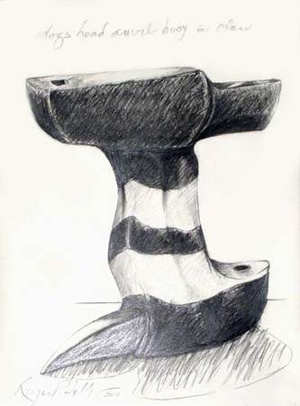 Dog's Head Anvil Buoy with Claw - Graphite 
31" x 25" framed 

Private collection: Mendicino, CA
