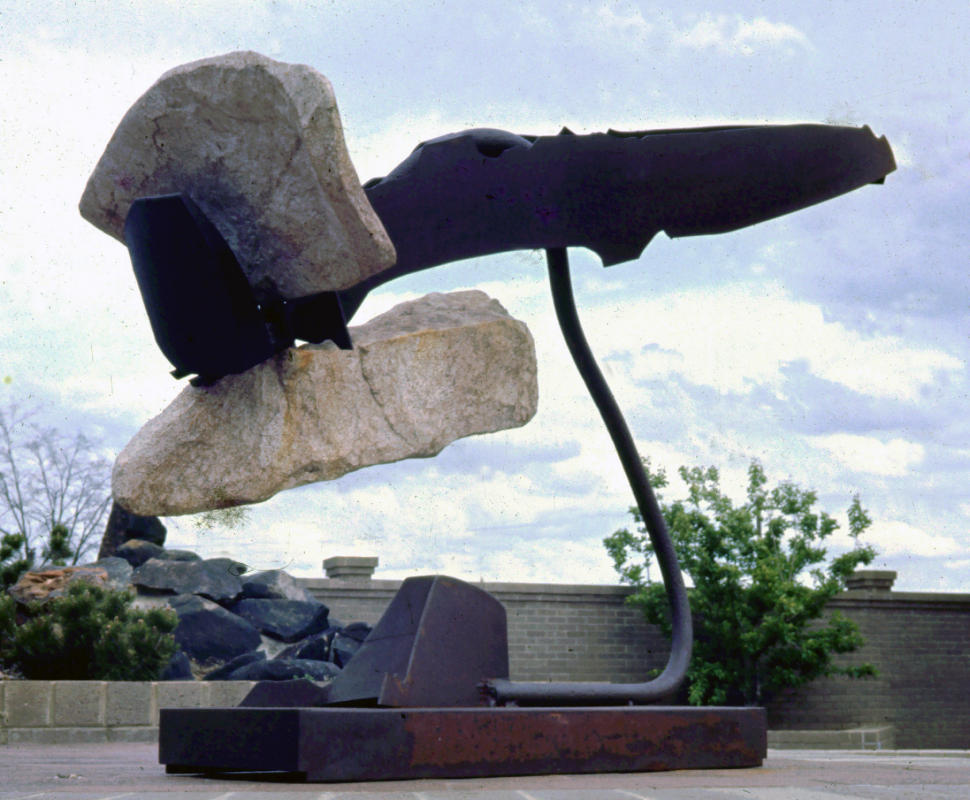 "Untitled - Steel , concrete , stains. Approx. 3' tall.1985 Sculpture no longer in existence.