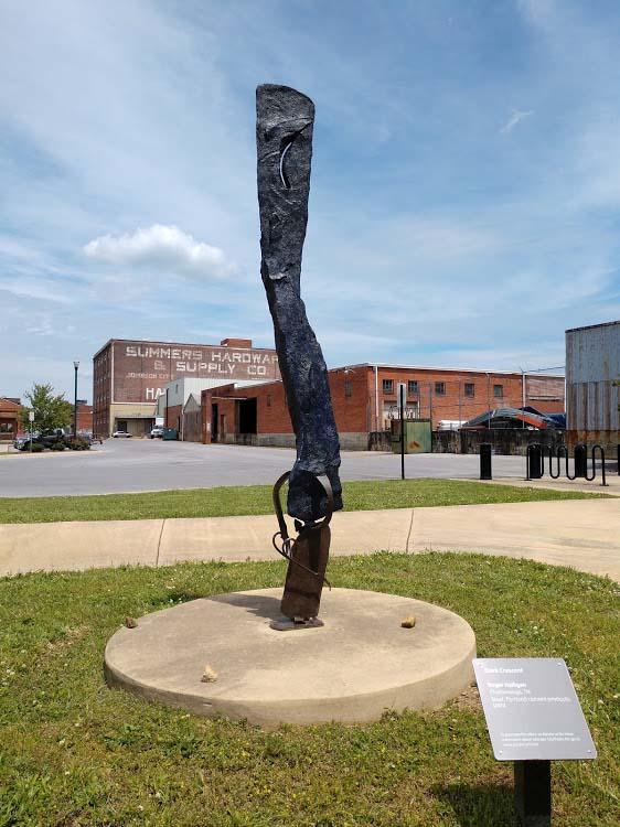 "Dark Crescent" - Approx. 10' tall. Steel, concrete, stain & sealers.  In the collection of the City of Johnson, City, TN.