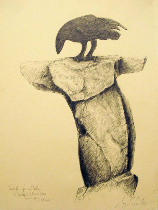 "Study for Stele with Antique Iron Crow" Graphite on Arches.  30" x 22.5" A4P