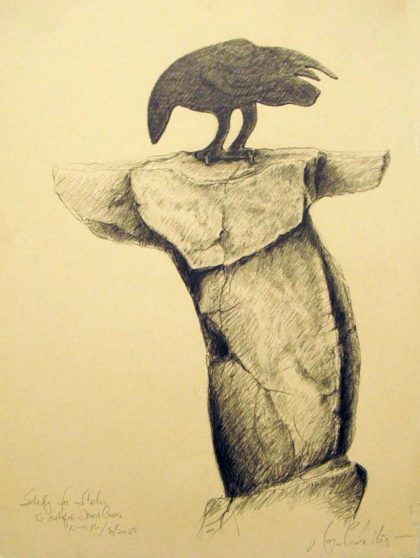 "Study for Stele with Antique Iron Crow" Graphite on Arches.  30" x 22.5" A4P