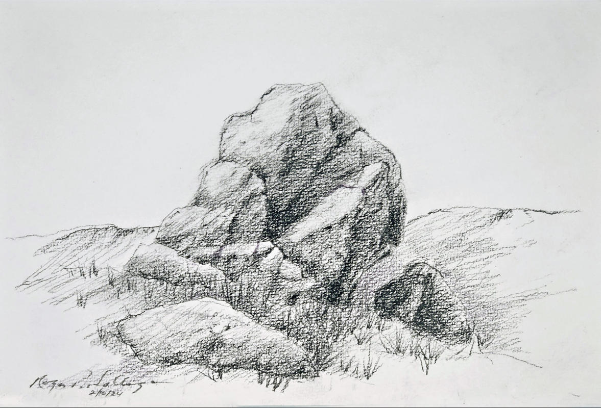 Reflection Riding  - 11" x 14" Charcoal Pencil on Hemp rag paper. 2023A4P