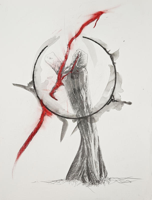 Redline X - 24" x 18" Mixed media on Strathmore Acrylic sheets. 2024 A4P