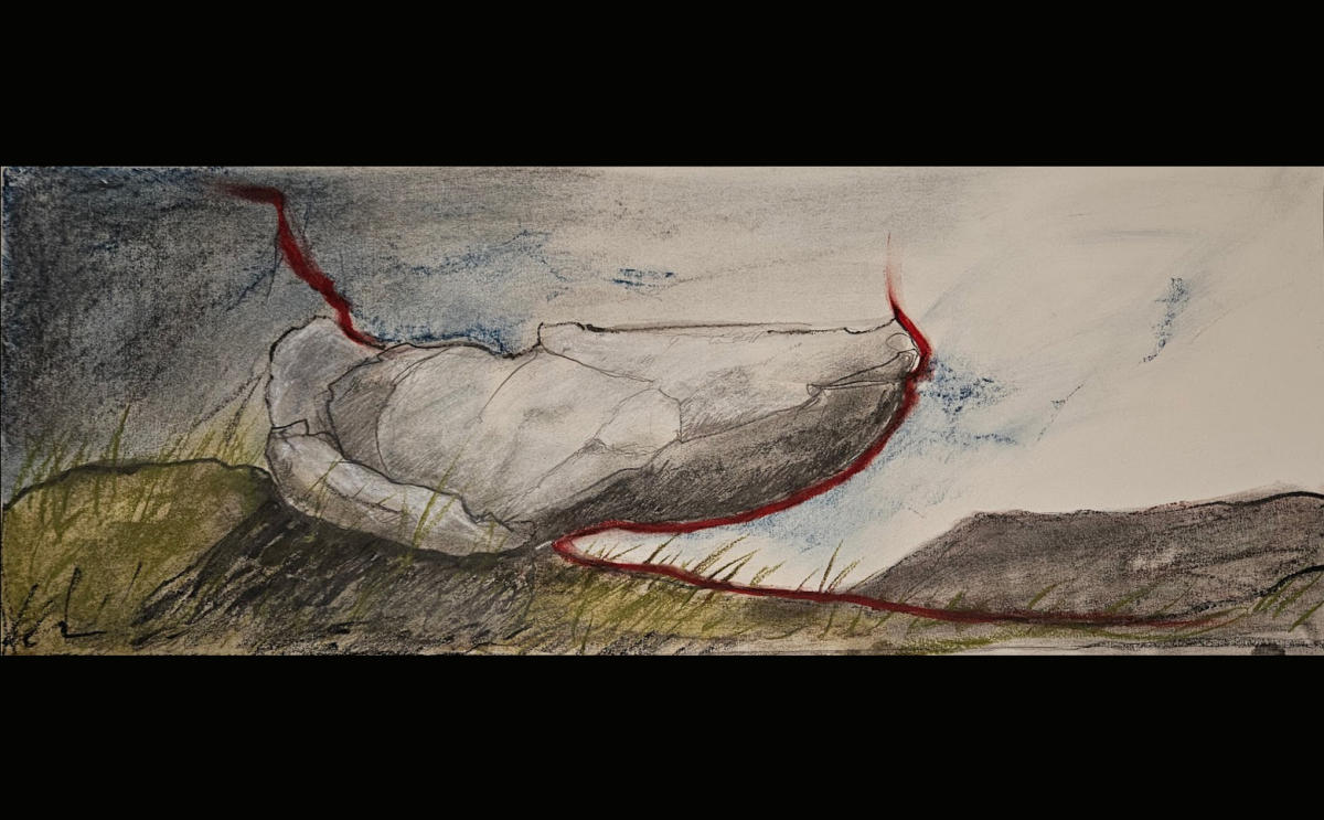 Redline XXXI - Image size 12" x 32" Mixed media on rag paper.2025  A4P