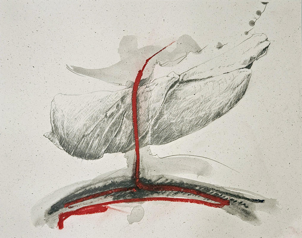 Redline III - Mixed media on 100% hemp rag paper. 11" x 14".  2024 Signed on back. A4P