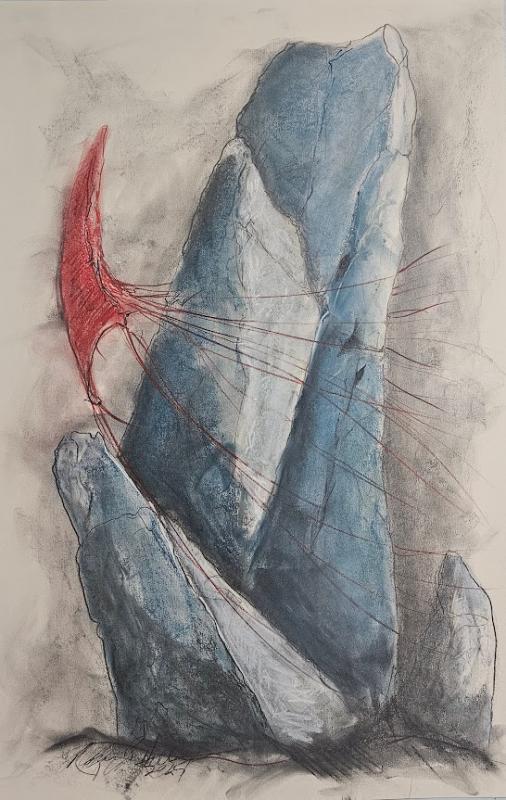 Redline XXVII -  - Mixed media on rag paper. 35" x 23". 2025
 A4P