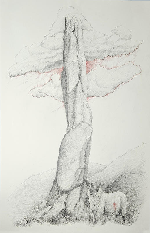 Redline XXVIII -  Mixed media 
on rag paper 35" x 23". 2025
A4P 