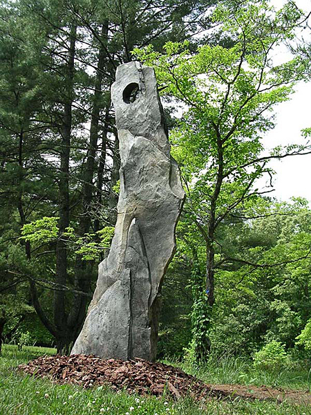 "Trailshead Stone" - 12' x2.5' x2' Steel, concrete, stains. 2004 Commissioned for the Rudnick trail head at the UNC = Asheville Kellogg Center, Hendersonville, NC